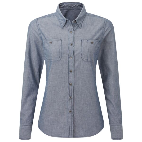 Premier Ladies Organic Fairtrade Long Sleeve Chambray Shirt Thumbnail